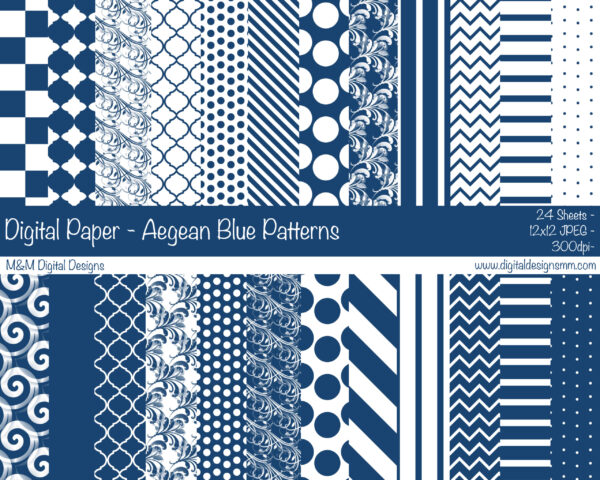 Digital Paper Set - Aegean Blue Patterns