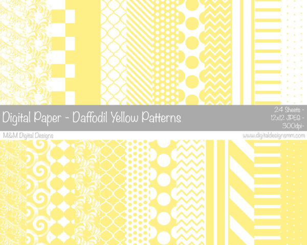 Digital Paper Set - Daffodil Yellow Patterns