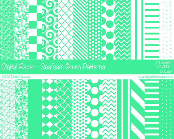 Digital Paper Set - Seafoam Green Patterns