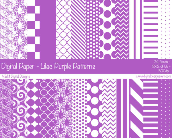 Digital Paper Set - Lilac Purple Patterns