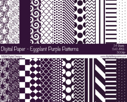 Digital Paper Set - Eggplant Purple Patterns