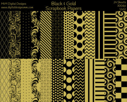 Digital Paper Set - Black & Gold Patterns