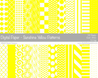 Digital Paper Set - Sunshine Yellow & White Patterns