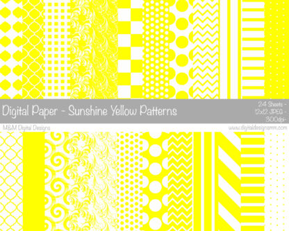 Digital Paper Set - Sunshine Yellow & White Patterns