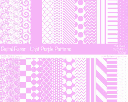 Digital Paper Set - Light Purple & White Patterns