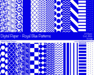 Digital Paper Set - Royal Blue & White Patterns