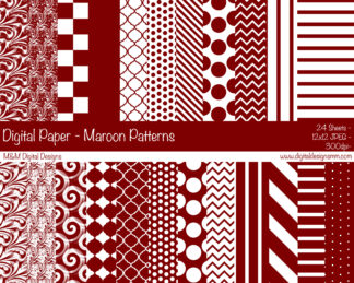 Digital Paper Set - Maroon & White Patterns