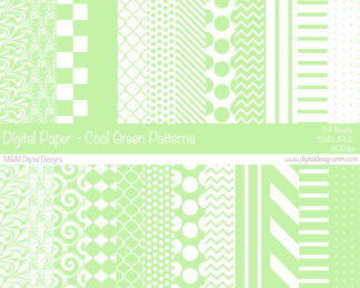 Digital Paper Set - Cool Green & White Patterns