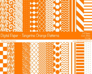 Digital Paper Set - Tangerine Orange & White Patterns