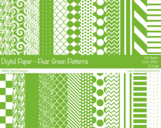 Digital Paper Set - Pear Green & White Patterns