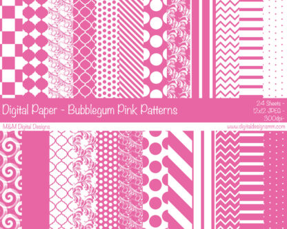 Digital Paper Set - Bubblegum Pink and White Patterns