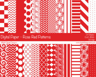 Digital Paper Set - Rose Red and White Patterns