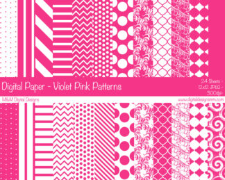 Digital Paper Set - Violet Pink & White Patterns