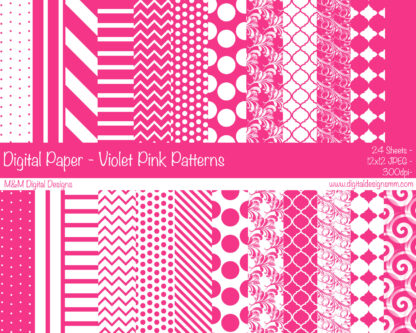 Digital Paper Set - Violet Pink & White Patterns